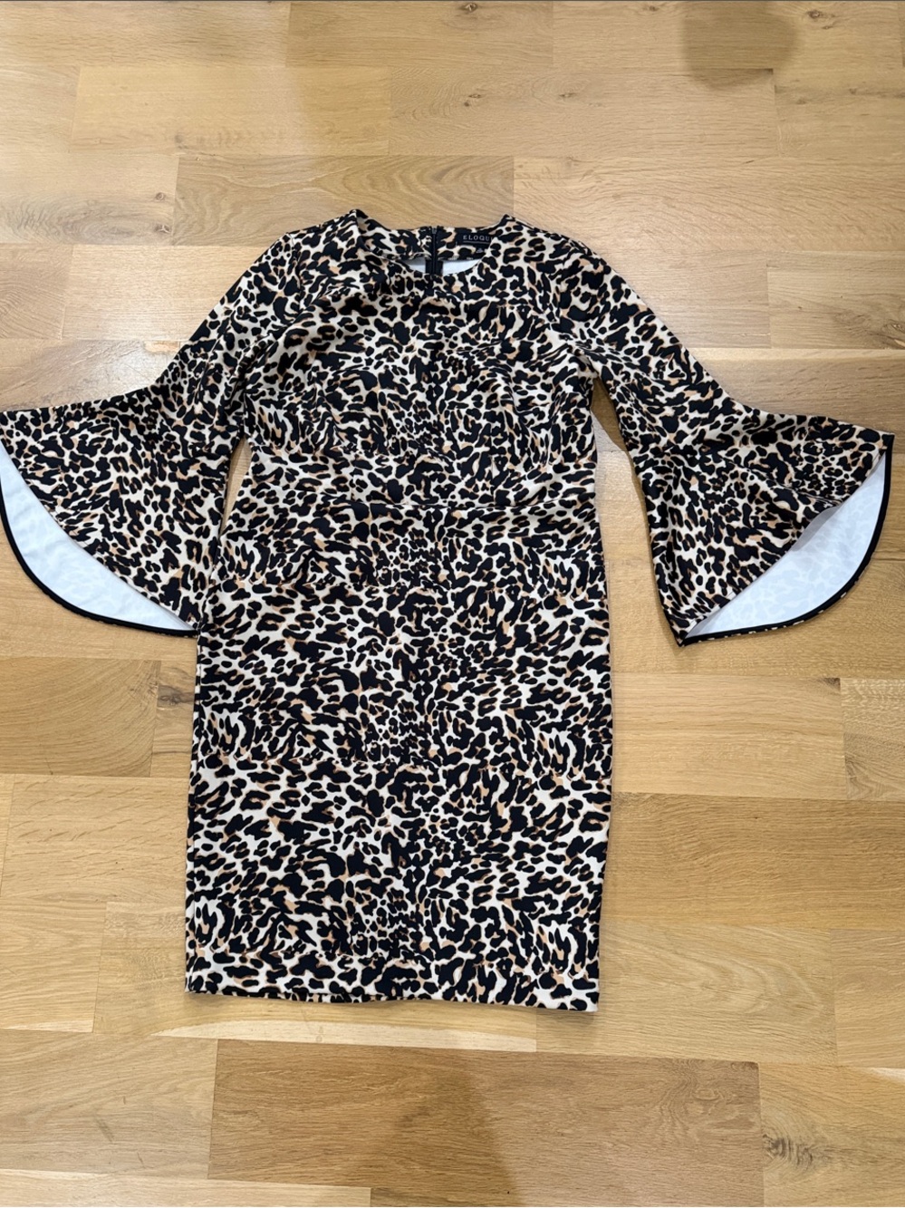 Never worn Eloquii Leopard Print Bell Sleeve Dress - Tan & Black